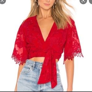 Lovers + Friends Yvette Red Floral Tie Crop Top